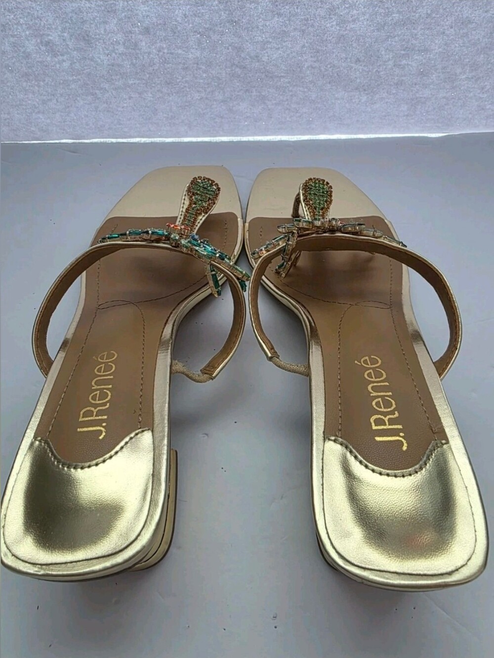 J.Renee Palmy T-Strap Sandals Metallic Gold Synthetic Upper Block-Heel Sz 8.5 M - Picture 6 of 13